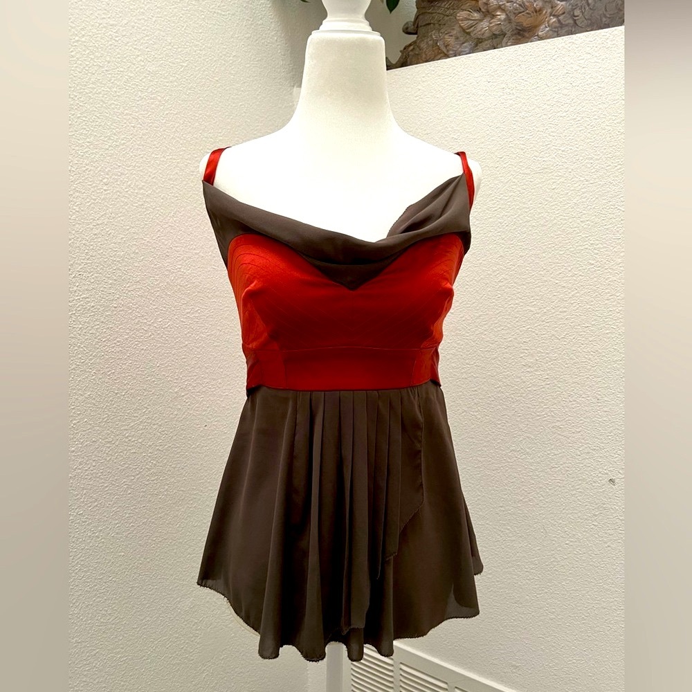 Rare Nicole Miller Collection Bustier Silk Top in Sienna and Taupe